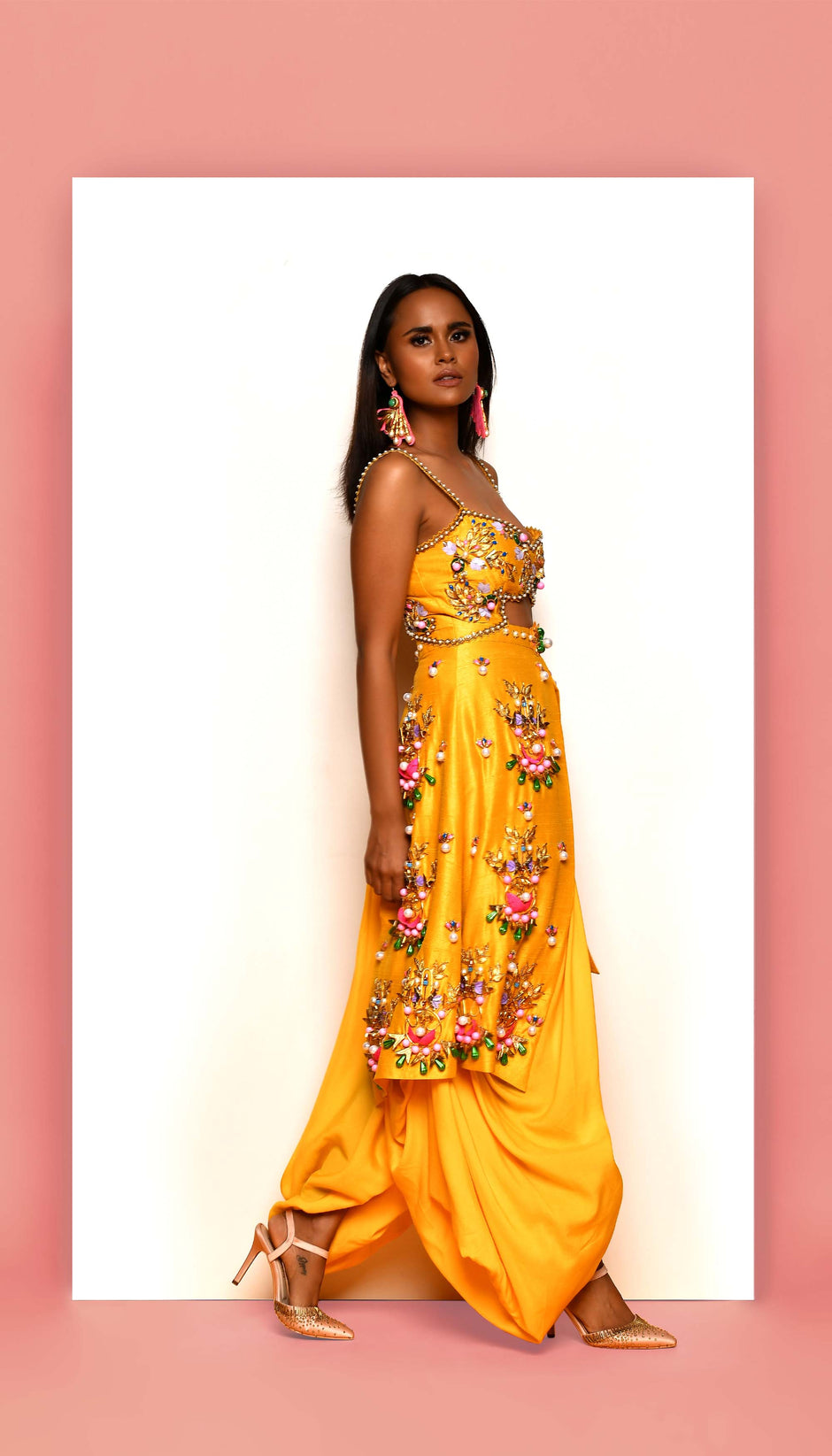 Floral Printed One Shoulder Dhoti Jumpsuit