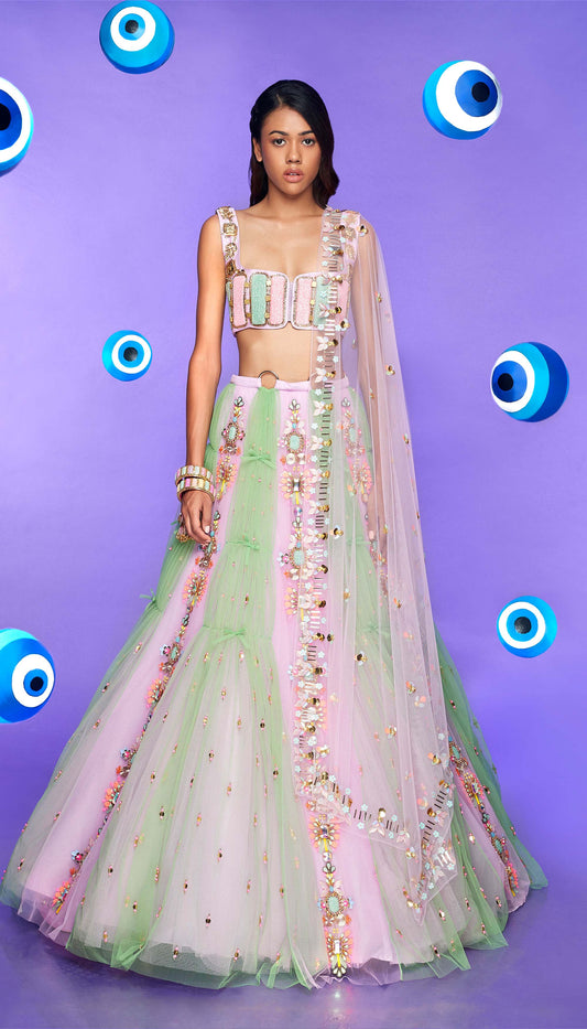 CANDY CLOUD -  MULTI COLORED EMBELLISHED LEHENGA SET