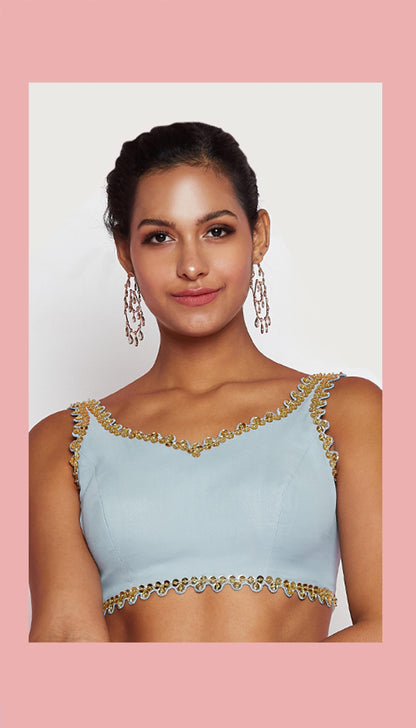 HEART CONFETTI'S  - Powder blue EMBELLISHED PRE-STICHED SAREE SET