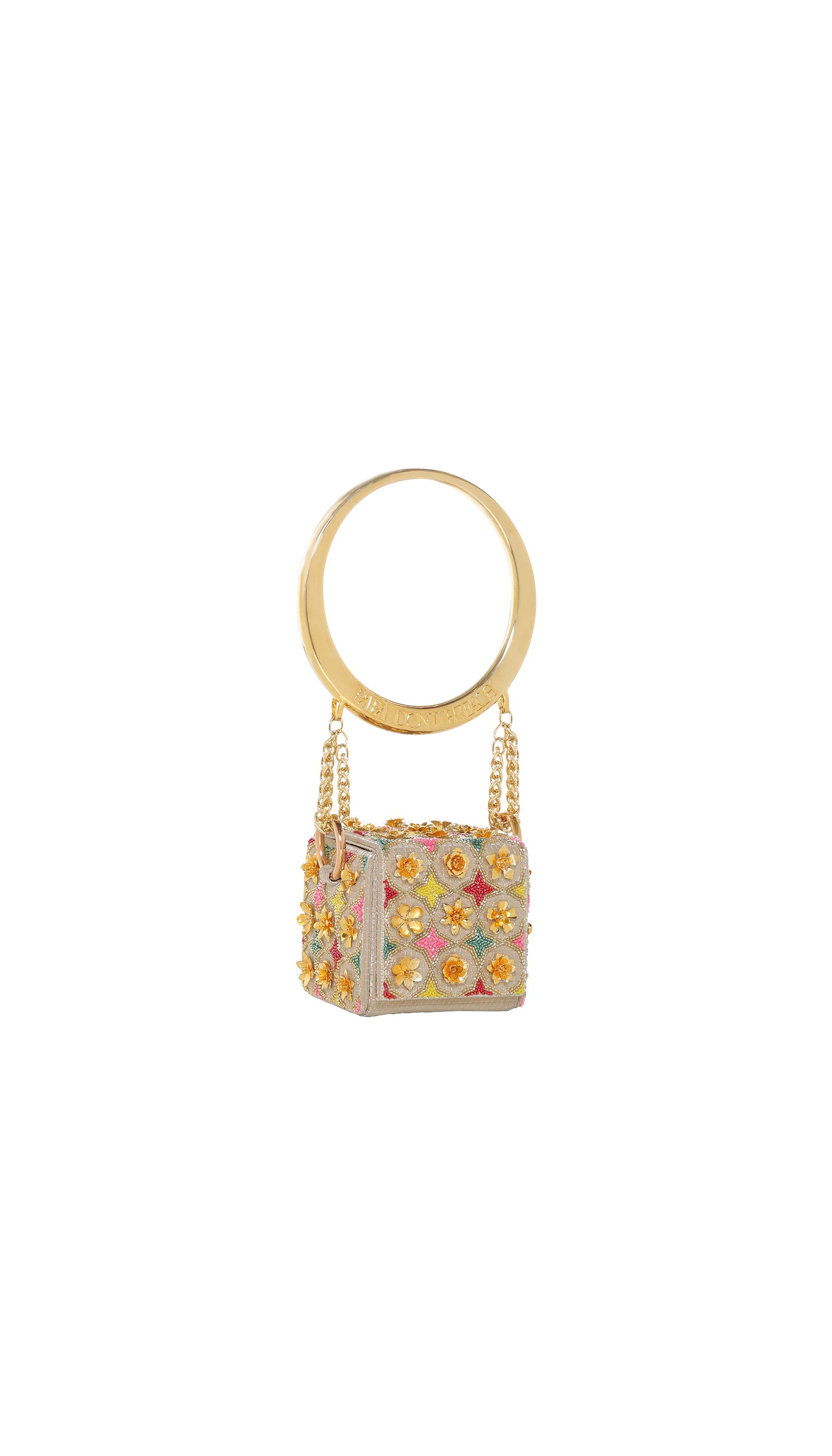 Gold Floral Mini Cube Bag