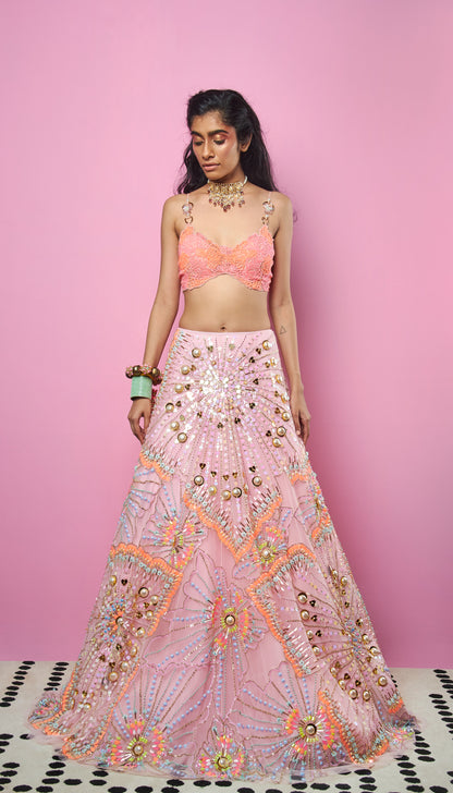 Radhika Seth -PINK EMBELLISHED LEHENGA SET