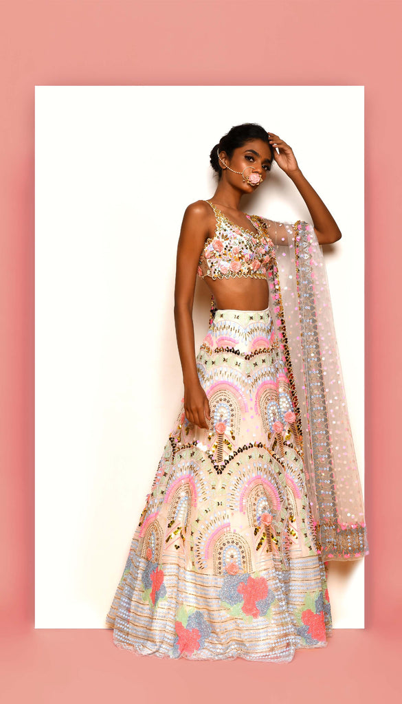 DAISY DOVE - IVORY EMBELLISHED FULL LEHENGA  SET