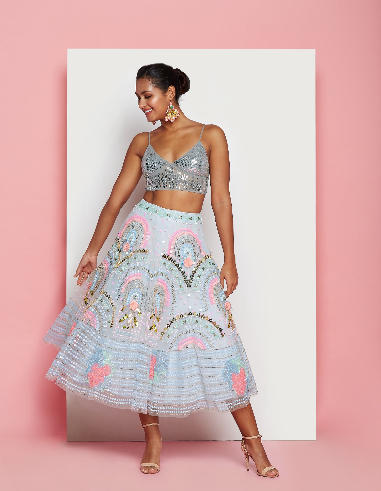 POWDER BLUE EMBELLISHED HALF LEHENGA SET – Papa Don't Preach