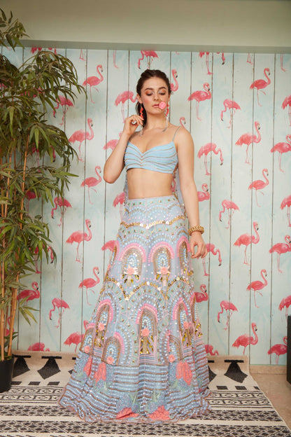 Elsa - Millennial blue embroidered  Lehenga Set