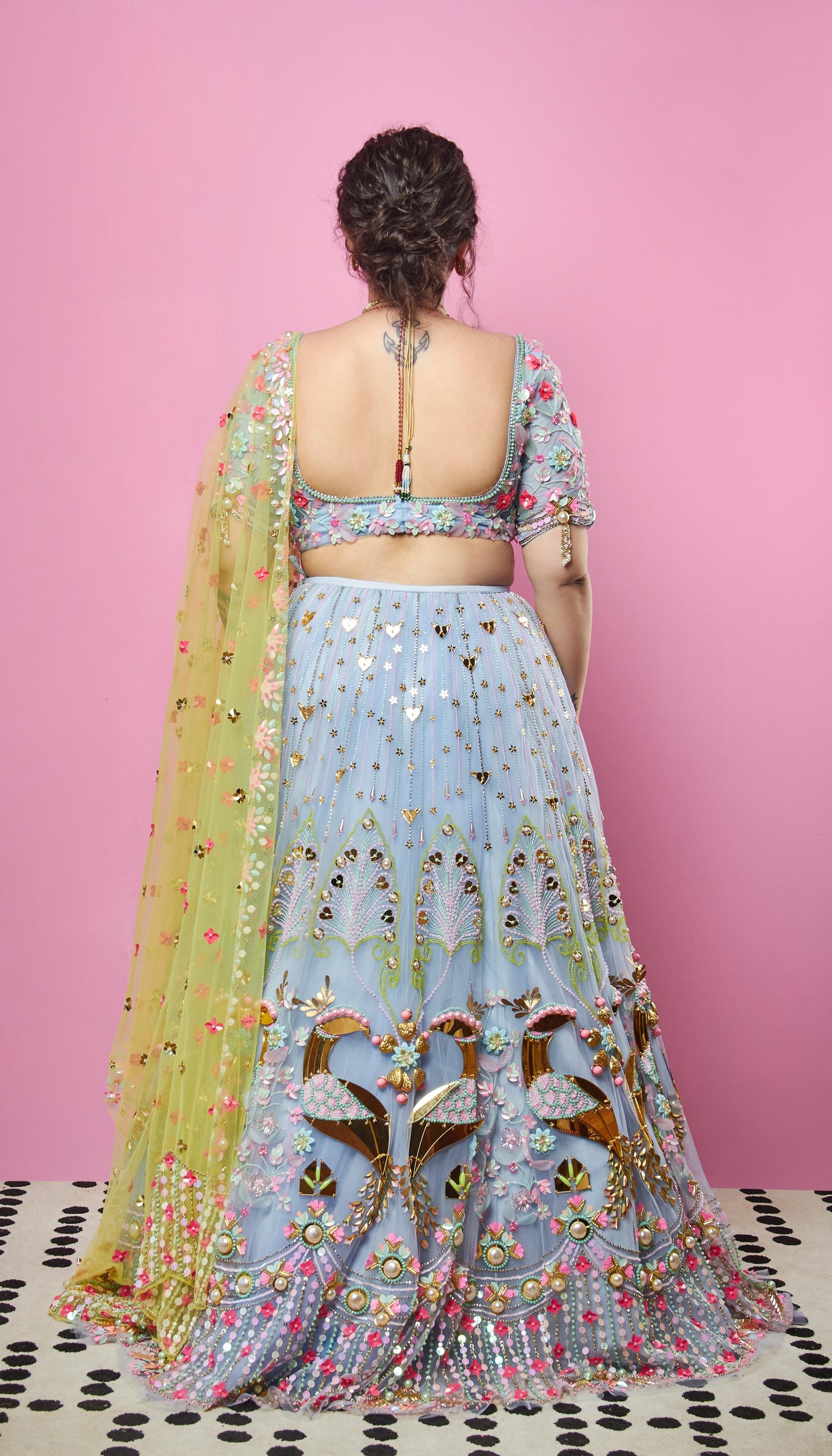 EVER THINE, EVER MINE, EVER OURS -  BLUE AND LIME  EMBELLISHED FULL LEHENGA SET
