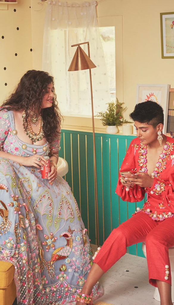 MIRANDA - RED EMBELLISHED KURTA AND PANT SET