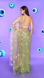 Fiery Mermaid - moss green pre-stitched saree set