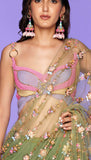 Fiery Mermaid - moss green pre-stitched saree set