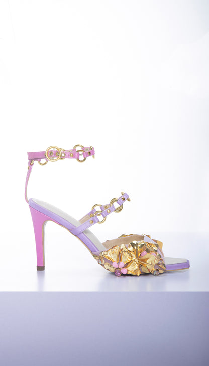 Vine Ringlet Stilettos - Lilac and Gold Open Stiletto