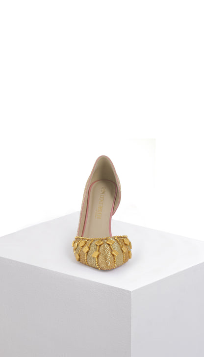 Midnight's Halo - Gold Embroidered Pumps