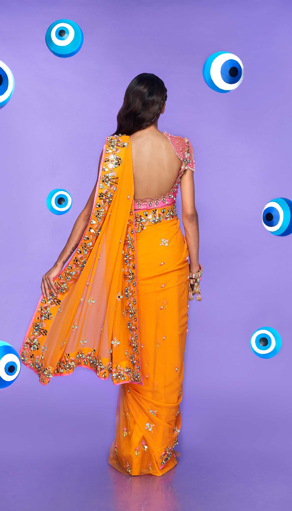 Ofcourse NOT - yellow pre-stitched Saree Set