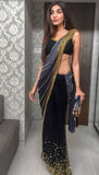 Juhi Godambe - Black Pre-Stiched Embellished Saree Set