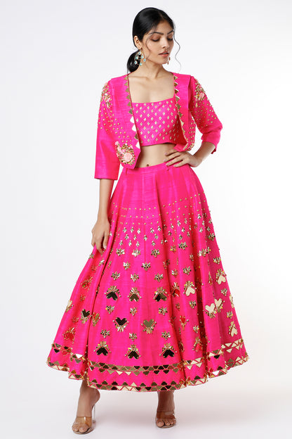 Pink Sequins Embellished Skirt Set