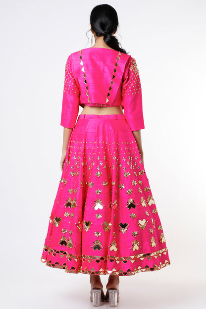 Pink Sequins Embellished Skirt Set