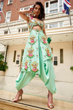 Mint Green Embellished Dhoti Jumpsuit With Cut-Outs