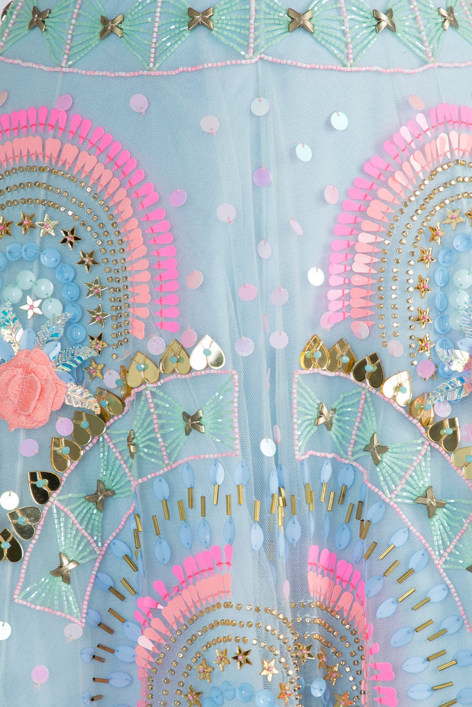 Powder Blue Embroidered Lehenga Skirt With Bralette