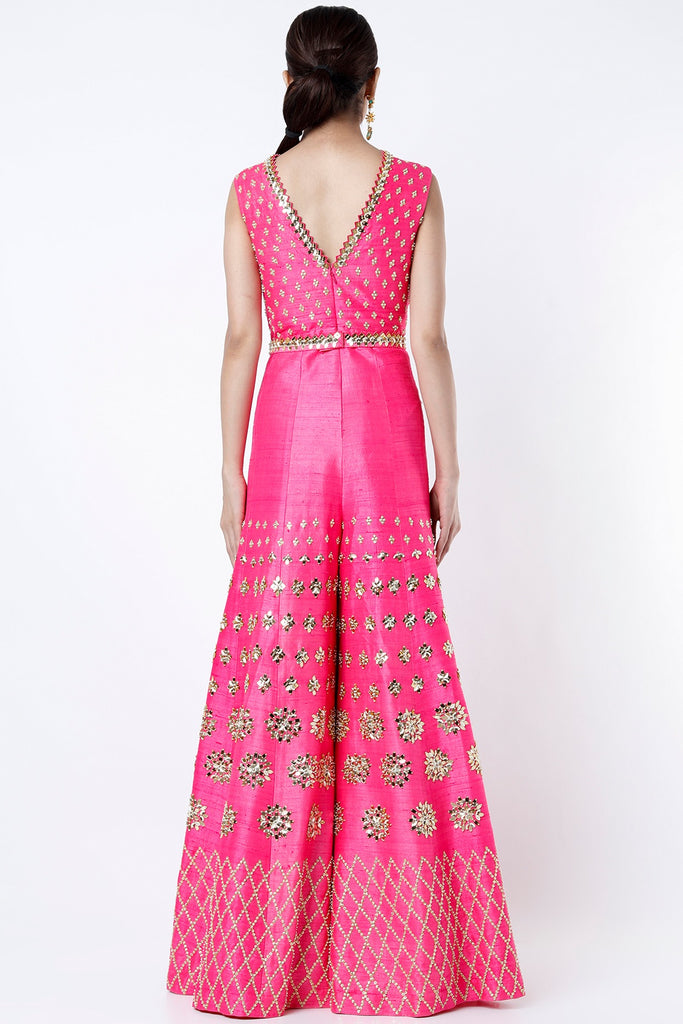 French Fuchsia Embroidered Jumpsuit