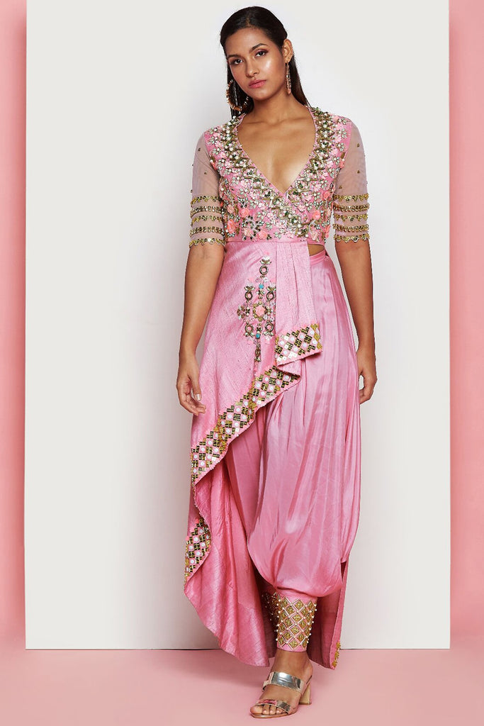 Jaipur Pink Embroidered Jacket With Dhoti Pants