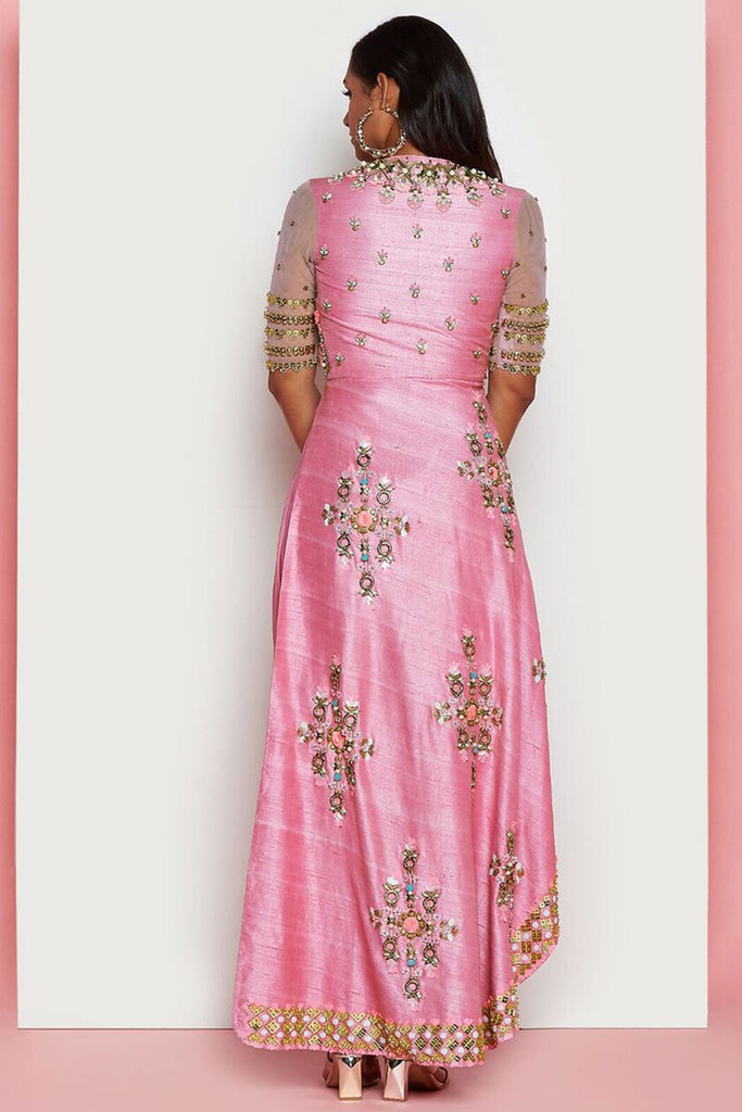 Jaipur Pink Embroidered Jacket With Dhoti Pants