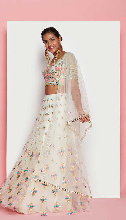 Favourite Jade - IVORY AND MINT GREEN EMBELLISHED FULL LEHENGA SET