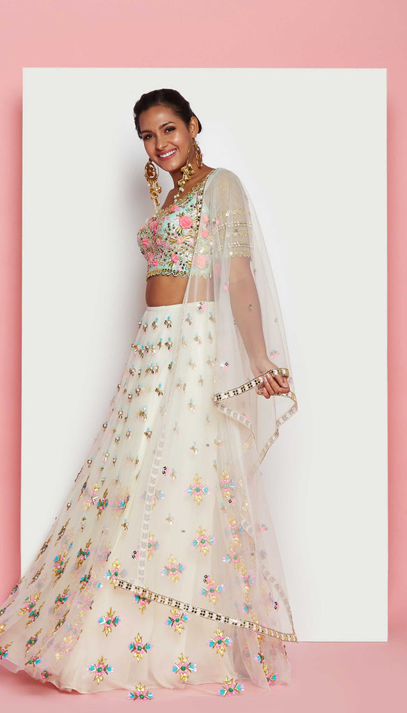Favourite Jade - IVORY AND MINT GREEN EMBELLISHED FULL LEHENGA SET