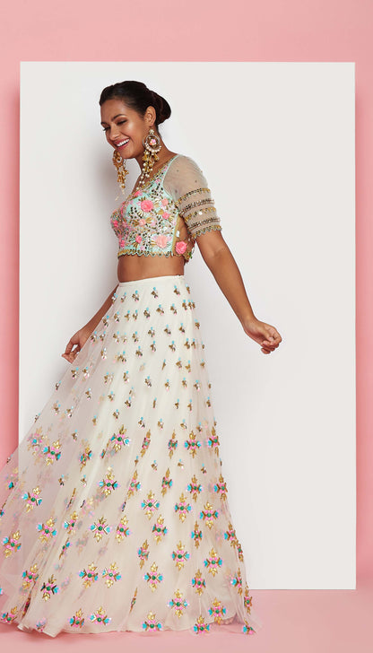 Favourite Jade - IVORY AND MINT GREEN EMBELLISHED FULL LEHENGA SET