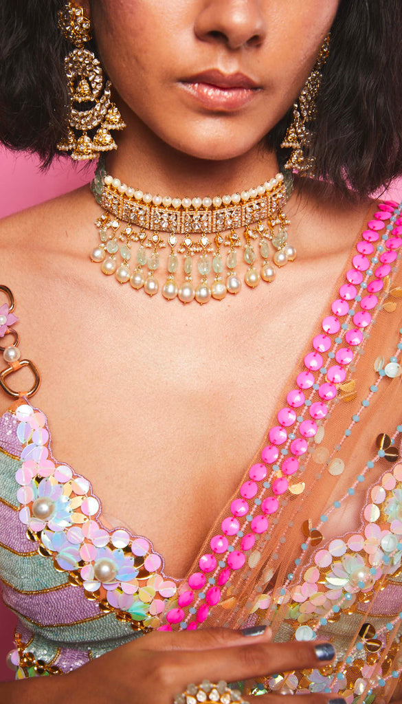 THE IT GIRL - BISCUIT NUDE  EMBELLISHED SAREE SET