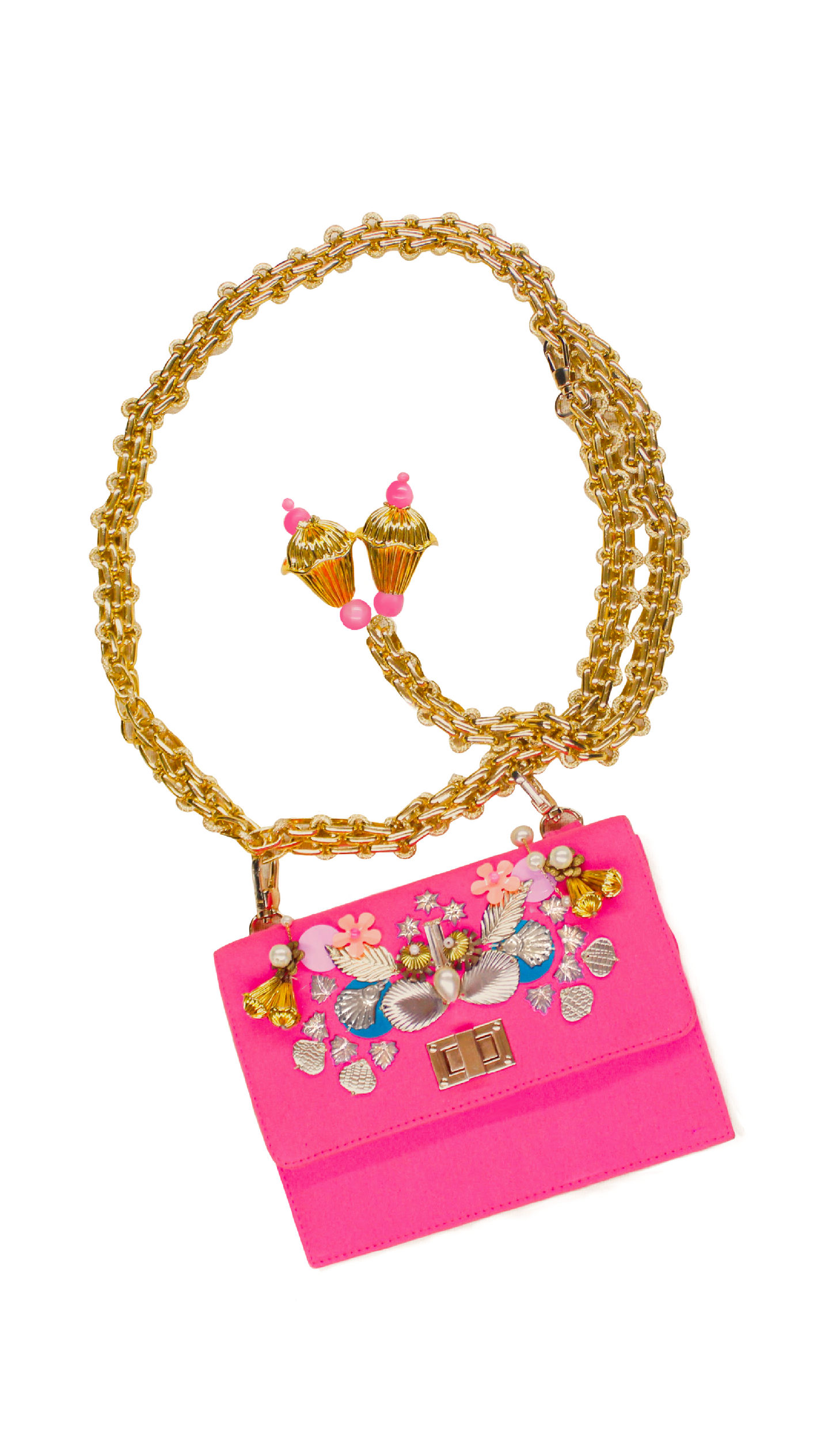 Hot Pink Denim Chain-link Belt-Bag