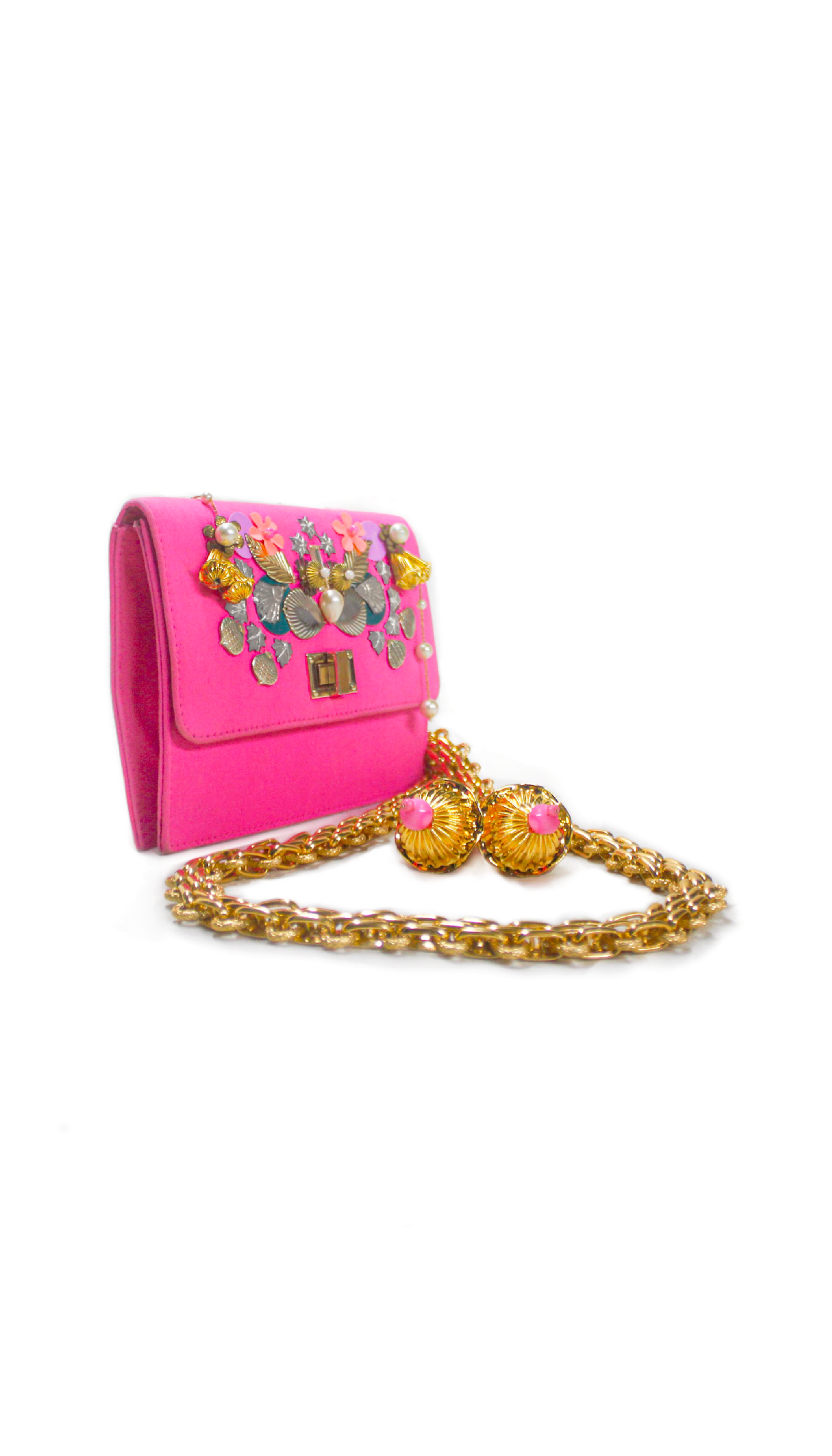 Hot Pink Denim Chain-link Belt-Bag