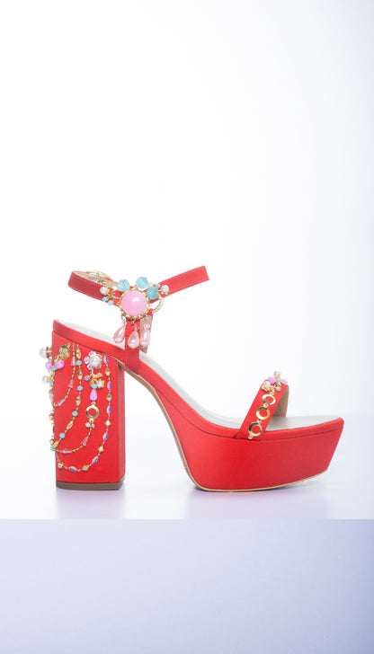 Ruby Rush - Red Platform Block Heels