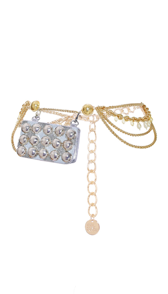 Silver Studded Chain-Link Belt Bag