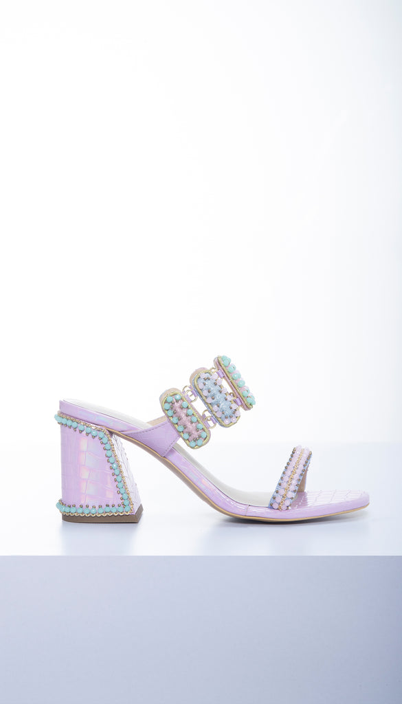 Sugar Tabs Block Heels -  Lilac slip-on heels