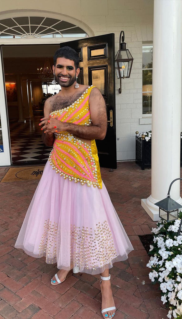 NOW WE CAN ONLY DANCE - LILAC AND YELLOW EMBELLISHED HALF LEHENGA SET