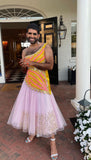 NOW WE CAN ONLY DANCE - LILAC AND YELLOW EMBELLISHED HALF LEHENGA SET