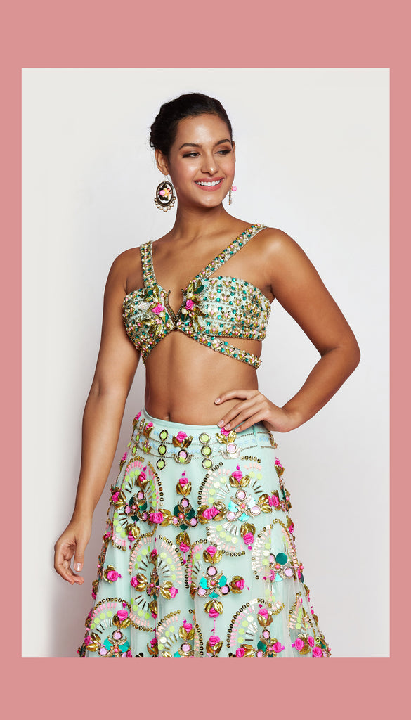 Rebel -  Mint Green Embellished Lehenga Set