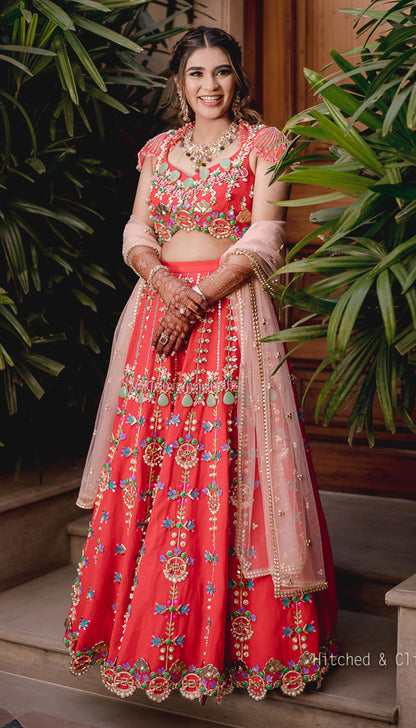 Fiercely Frenzy : Red Full Lehenga Set