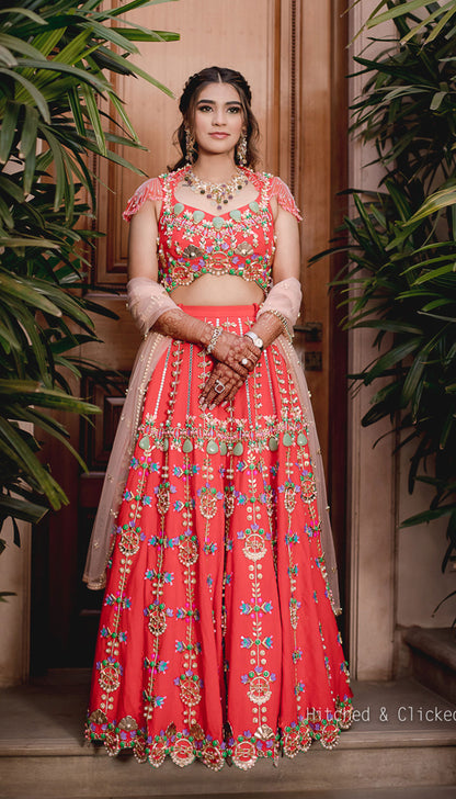 Fiercely Frenzy : Red Full Lehenga Set