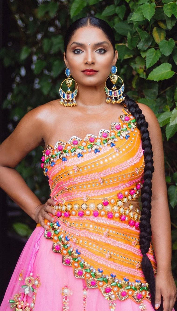 Deepica Mutyala - LILAC AND YELLOW EMBELLISHED HALF LEHENGA SET