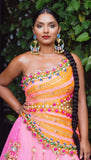 Deepica Mutyala - LILAC AND YELLOW EMBELLISHED HALF LEHENGA SET