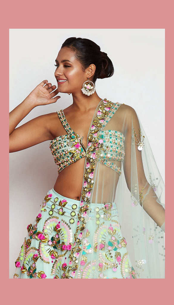 Rebel -  Mint Green Embellished Lehenga Set