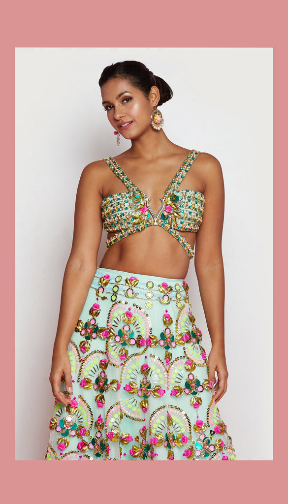 Rebel -  Mint Green Embellished Lehenga Set