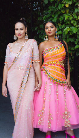 Madhuri Dixit-Nene :  Multi colored Embellished Saree Set