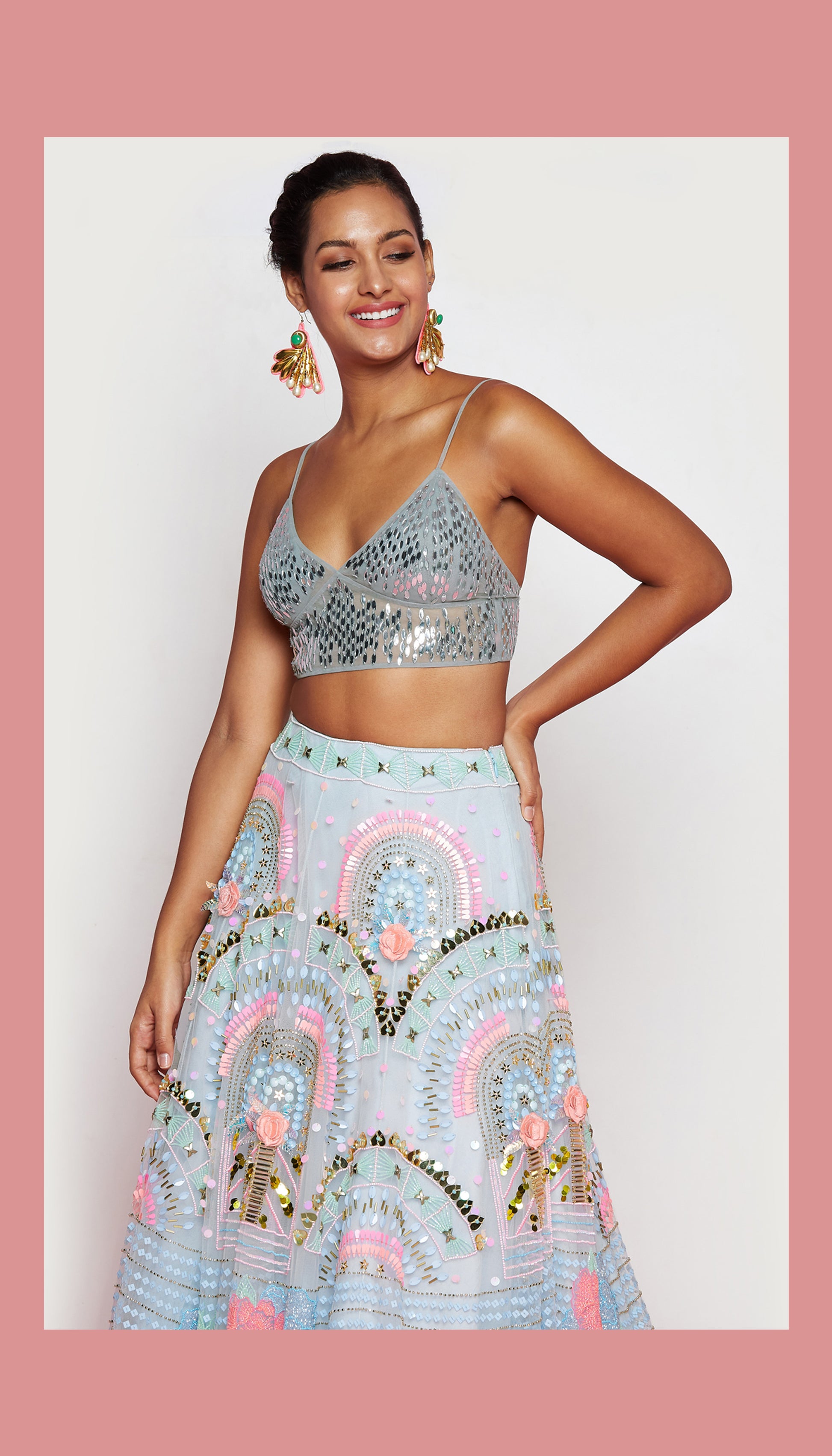 Powder Blue Half Lehenga Set-Papa Don't Preach