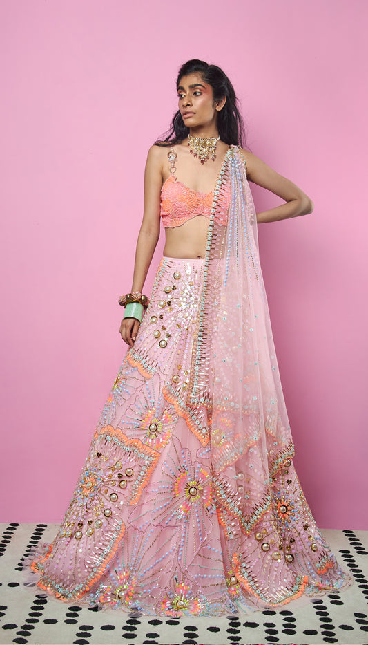 Into The light - Pink Embellished Lehenga Set