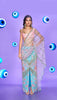 MALVIKA SITLANI - Ice Blue & Pink Pre-stiched Embellished Saree Set