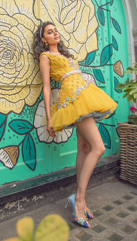 SUMMER IN PARIS - Yellow Babydoll Embroidered Mini Dress