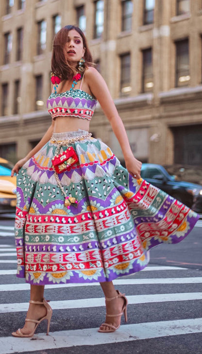 CAUGHT IN A CUFF - Hand-painted half lehenga Set