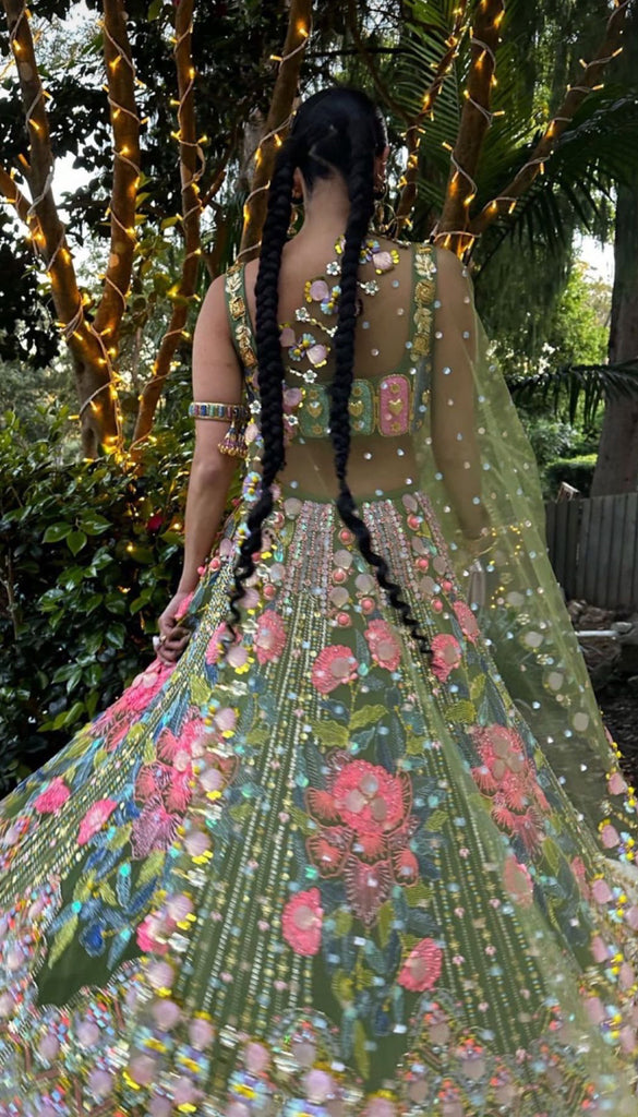 Rowi Singh - I'D WANNA BE ME TOO MOSS GREEN EMBELLISHED FULL LEHENGA SET