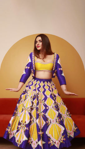 Richa Moorjani - Powder Blue embroidered pre-stitched saree Set