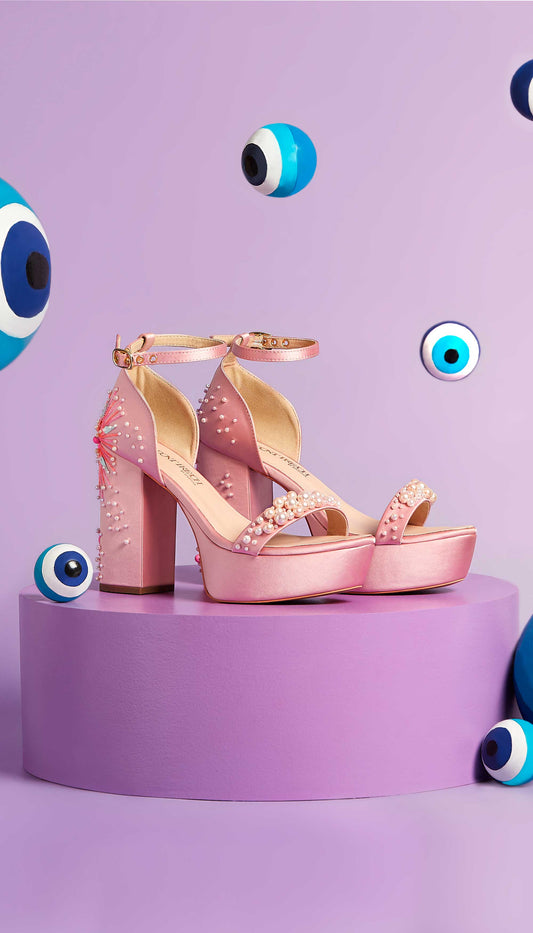 The Dandelion Twinkle - Blush Platform Block Heels